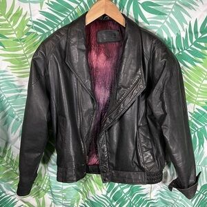 RNL Men's Bomber Jacket Black Leather Full Zip Outer
Pockets Snap Buttons S